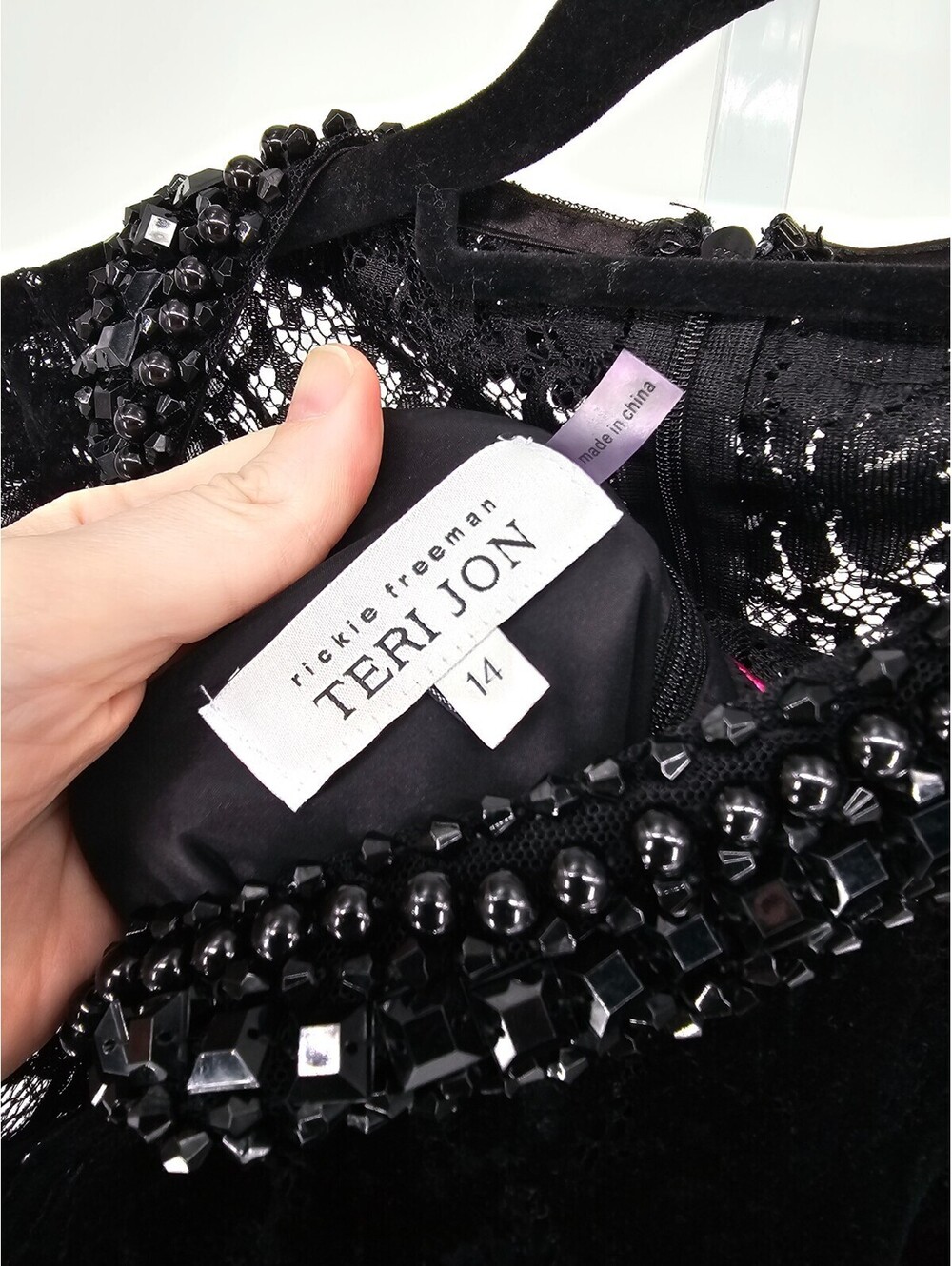 Rickie Freeman Teri Jon Sz 14 Knee Length Formal Dress Pink Black Lace Overlay - Picture 4 of 5